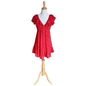 Lulus Mini Dress Red Floral Print  Ruffle Flutter Cottage Date Night Out
